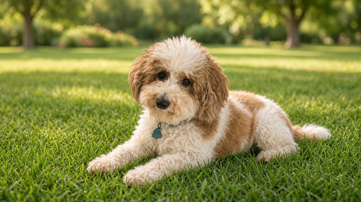 Wynn lying in the grass, Poodle stud